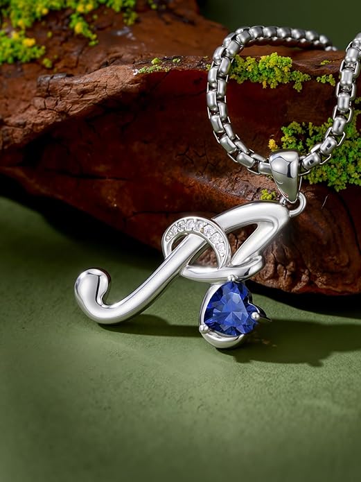 Valentines Day Gifts for Women Alphabet A to Z Initial Birthstone Pendant Necklaces for Women - 18k White Gold Plated Personalized Name Jewelry Valentine Mothers Day Birthday Gifts for Women Her Girlfriend