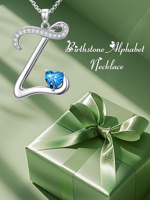 Valentines Day Gifts for Women Alphabet A to Z Initial Birthstone Pendant Necklaces for Women - 18k White Gold Plated Personalized Name Jewelry Valentine Mothers Day Birthday Gifts for Women Her Girlfriend