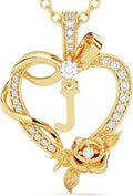 Initial Heart Necklace Gift for Women – 14K Gold Plated Rose Pendant, Personalized Letter Jewelry for Wife, Mom, Grandma, Sister – Birthday, Anniversary for Her