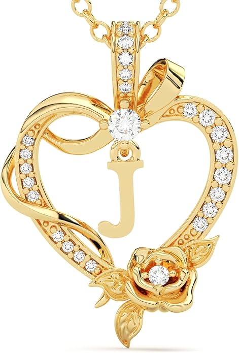 Initial Heart Necklace Gift for Women – 14K Gold Plated Rose Pendant, Personalized Letter Jewelry for Wife, Mom, Grandma, Sister – Birthday, Anniversary for Her