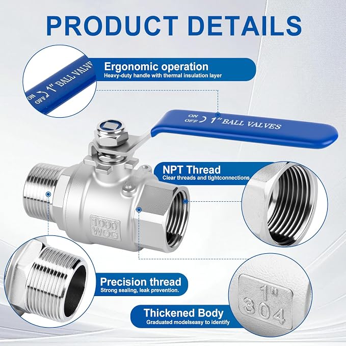 3/8 Ball Valve 2 Pack Full Port Male x Female NPT Thread Shut Off Valve | - Image 3