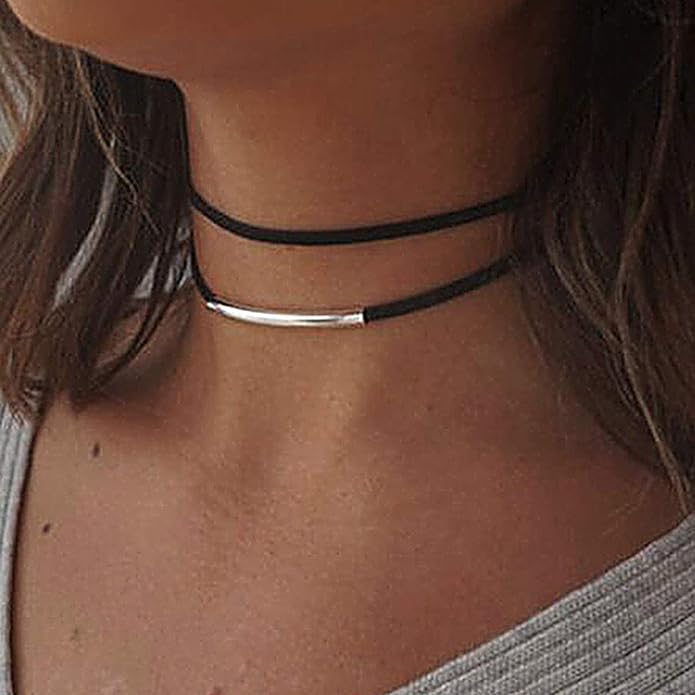 Fesciory Black Necklaces for Women, Adjustable Layered Velvet Leather Lace Collar Necklace, Goth Jewelry Gifts.