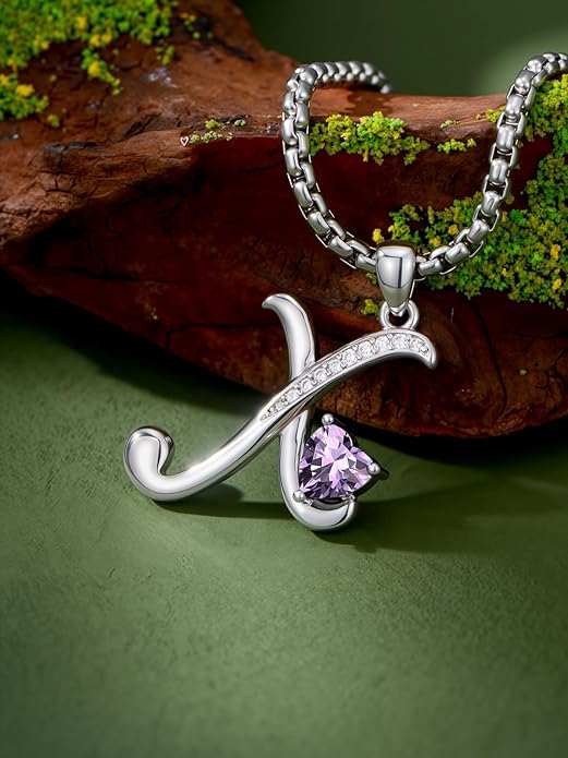 Valentines Day Gifts for Women Alphabet A to Z Initial Birthstone Pendant Necklaces for Women - 18k White Gold Plated Personalized Name Jewelry Valentine Mothers Day Birthday Gifts for Women Her Girlfriend