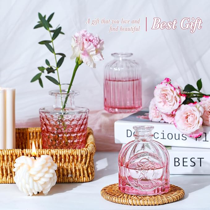 UPBUD Pink Glass Bud Vases Set of 12, Mini Flower Vase - Image 6