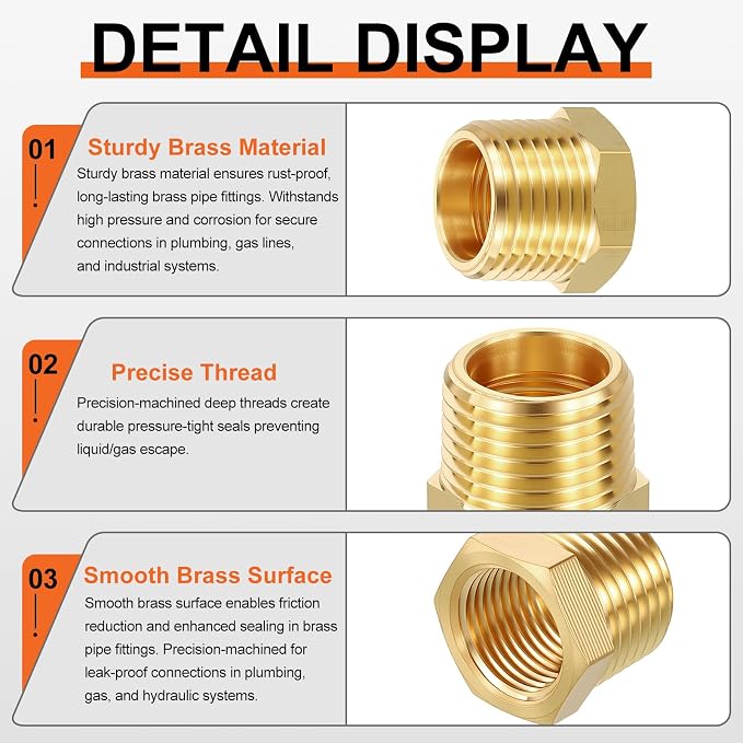 5 Pack Male to FeMale Adapter, 3/8" NTP Male x 1/4" NTP Female Threaded Brass - Image 4