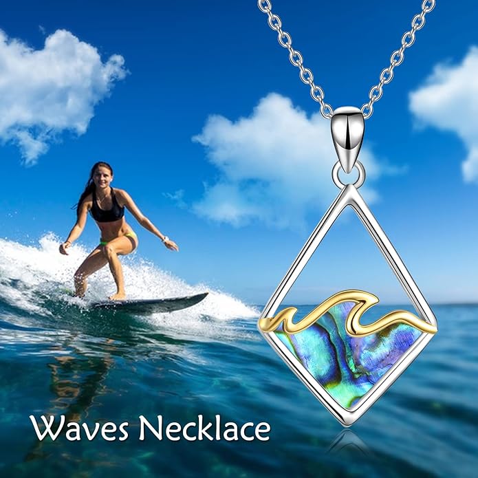 YAFEINI Sterling Silver Ocean Wave Necklace Abalone Shell Wave Pendant Ocean Jewelry Beach Gifts for Women (Abalone shell)