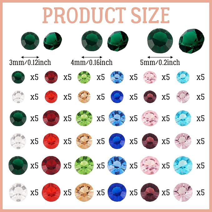 Fashewelry 180pcs 3mm/4mm/5mm Crystal Glass Birth Stone Cabochons 12 Colors Mini Pointed Back Faceted Diamante Rhinestone Gems for Floating Living Memory Charm Bracelet Necklace Nail Art Craft