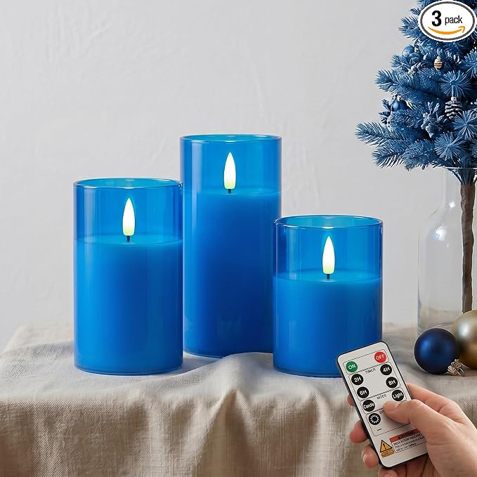 Amagic Blue Glass Flameless LED Candles Battery Operated by AMAGIC