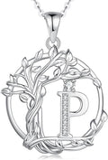 FANCIME Tree of life Initial necklaces for women, Sterling Silver Tree Jewelry Simulated Diamond Letter Pendant Cubic Zirconia CZ Personalized Birthday Mothers Day Gifts for Mom Wife Her
