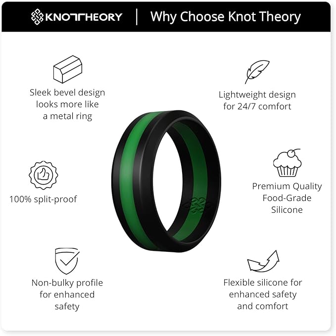 Knot Theory Striped Silicone Ring for Men and Women – Black, Grey, Red, Blue, Orange, Yellow, Purple