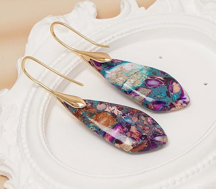 Natural Stone Earrings Multishape Dangle Drop Earrings Boho Stone Earring for Women