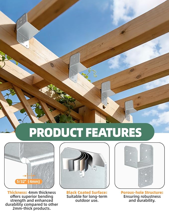Heavy Duty Angle Brackets for 4x4，4x6 Post, Galvanized 4-Pack | 4MM Thick - Image 3