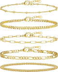 adoyi Valentines Day Gifts for Her Gold Bracelets for Women, 14K Gold Plated Stackable Bracelet Stack Set Adjustable Charm Paperclip Chain Cuban Link Layered Waterproof Jewelry Sets Gifts for Womens