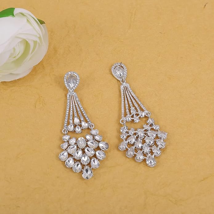 mecresh Flower Teardrop Bridal Wedding Dangle CZ Earrings in Silver/Gold Tone for Women Girl Bride Gift …