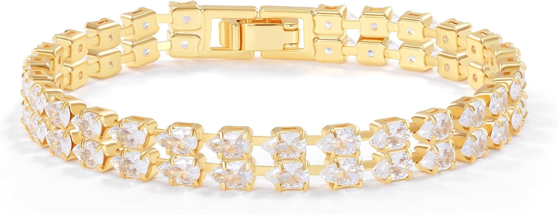 14K Gold Plated Women’s Tennis Bracelet – Sleek CZ Line Bracelet, Fits 6.0"–7.2" Wrist – Sparkly Everyday Jewelry Gift, Contemporary Tennis Bracelets for Women