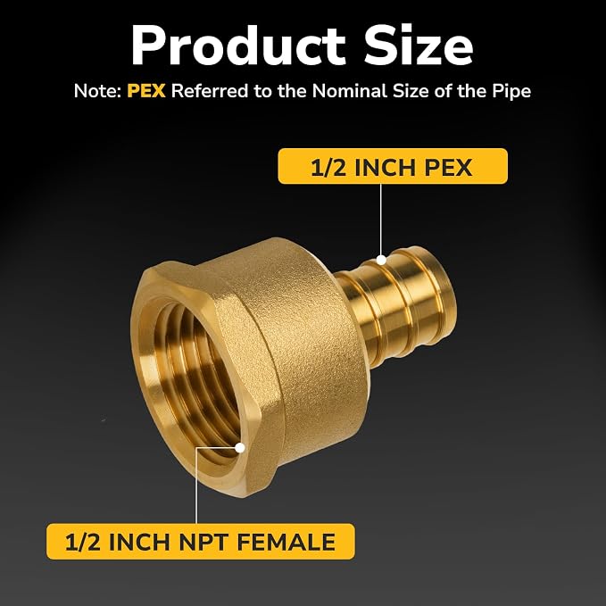 Pex Fittings, 1/2" Female NPT to 1/2" Pex Male Adapter, Heavy-Duty Brass Crimp - Image 2