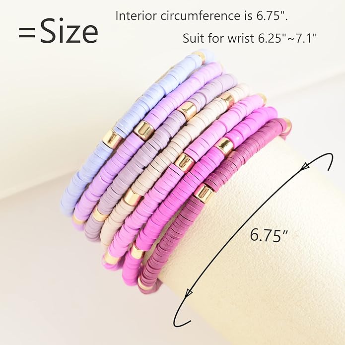 GOOJIDS Surfer Heishi Clay Bead Bracelets for Women Bohemian Stackable Gold Plated Beaded Stretch Bracelets Elastic Layering Friendship Bracelets Set Boho Jewelry