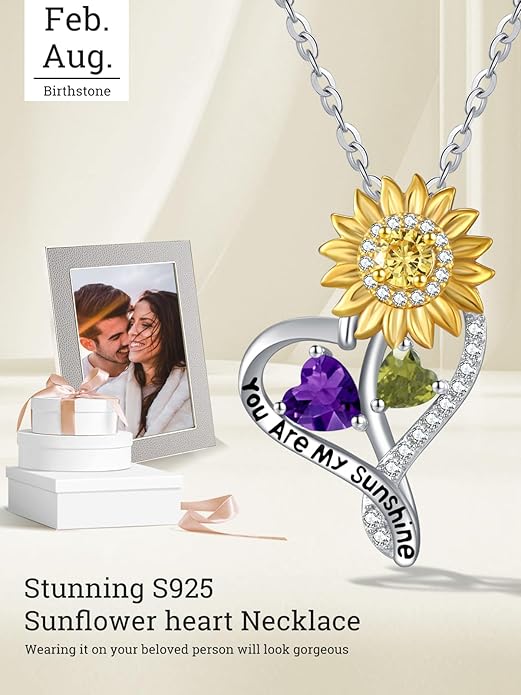 Valentine's Day Gifts for Wife 925 Sterling Silver Double Birthstone Pendant Necklaces I Love You for Always and Forever Necklace Anniversary Birthday Gifts for Wife Girlfriend Mom Her