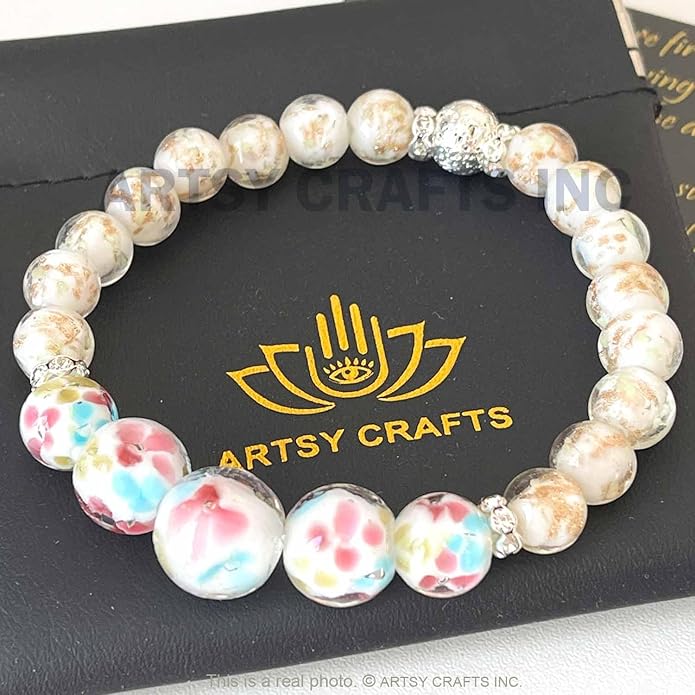 ARTSY Crafts Lily Garden Glow in the Dark Firefly Bead Bracelets Necklaces, Handmade in USA Murano Glass Jewelry, Flower Luminous Beads Mermaid Crystal Bracelet Bangle
