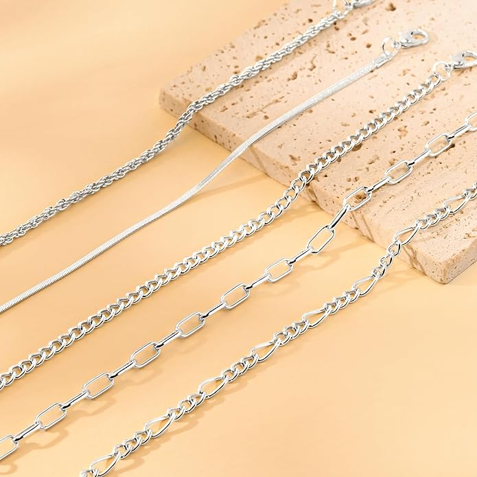 VIBILIA Dainty Gold Chain Bracelet for Women Trendy Stackable Adjustable Layered Metal Bracelet Gold Plated Twist Link Figaro Chain Paperclip Bracelets Fashion Jewelry