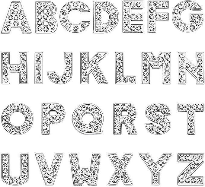 52pcs A-Z Full Rhinestones 8mm Slide Alphabet Letters for DIY Slide Wristbands Bracelets,Making Charm