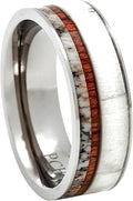 Titanium Deer Antler Ring Hawaiian Koa Wood 8mm Wedding Band or Gift
