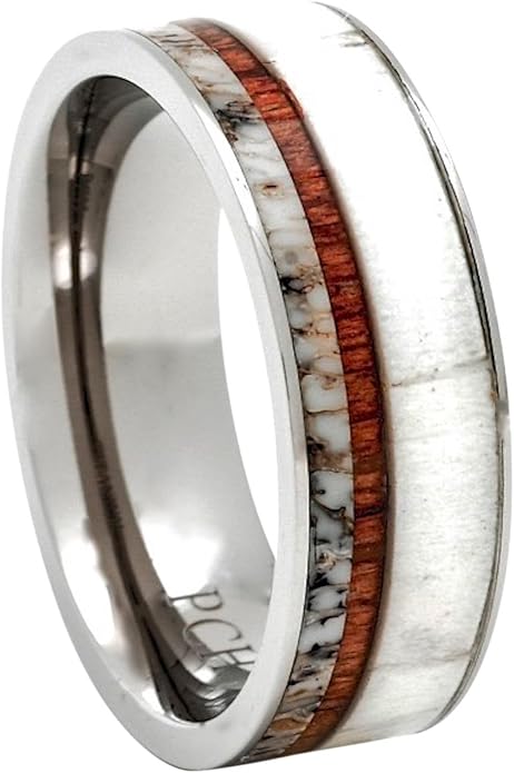 Titanium Deer Antler Ring Hawaiian Koa Wood 8mm Wedding Band or Gift