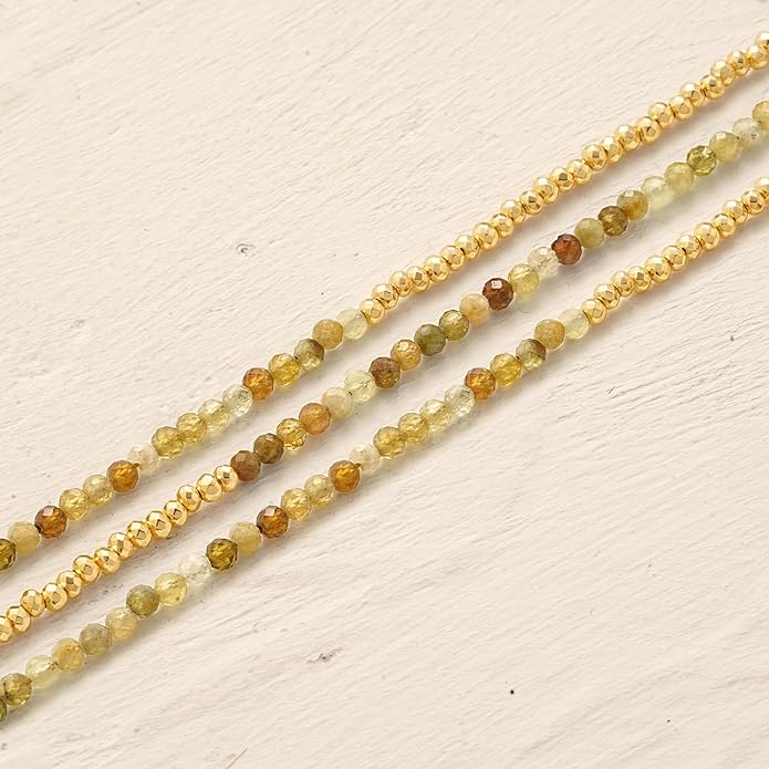 MYEARS Women Beaded Bracelet Gold Double Layer Gemstone 14K Simple Dainty Handmade Chain Everyday Boho Beach Jewelry