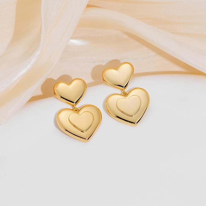 Chunky Gold Earrings for Women - Hammered Gold Plated Dangle Drop Jewelry Gifts