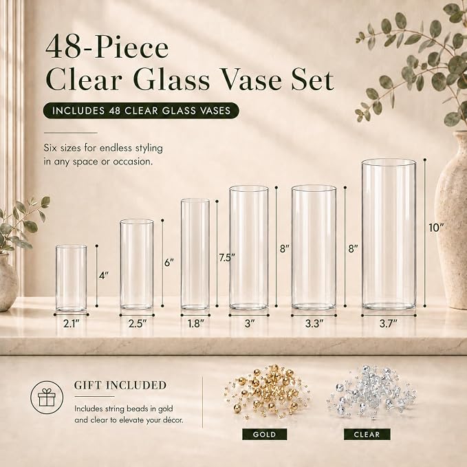 48pcs Glass Vase Cylinder for Centerpieces 4, 10Inch Tall Small Flower Glass - Image 5