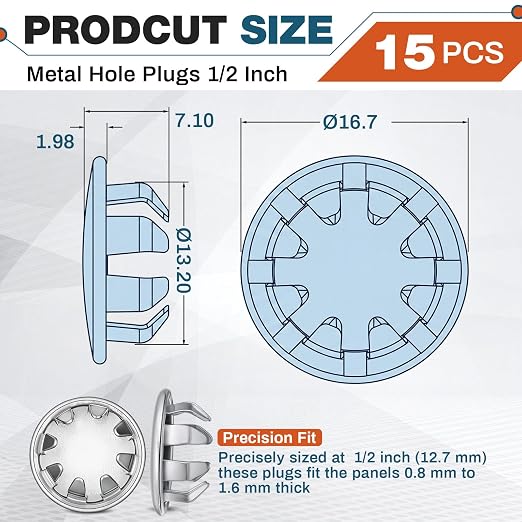 Hicarer 15 Pack Fit 1/2" Hole Metal Hole Plugs | Snap-in Hole Cover Caps - Image 8