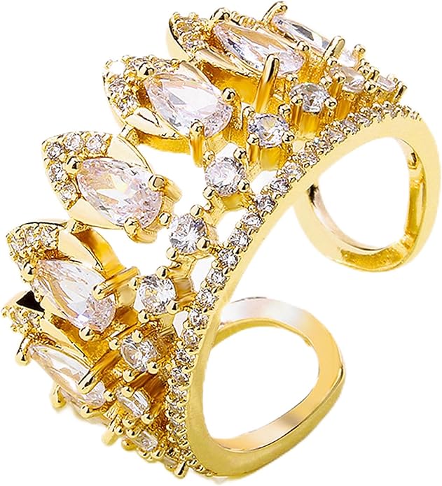 18K Gold Plated Rings for Women and Teen Girls Non Tarnish Cubic Zirconia Fidget Ring Butterfly/Snake/Mesh/Cross/Crown Knuckle Ring Open Adjustable Statement Stacking Chunky Rings