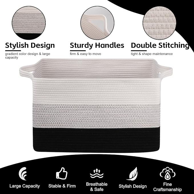 OIAHOMY Large Blanket Basket, 65L Cotton Rope Woven Laundry Basket, Toy Bin - Image 6