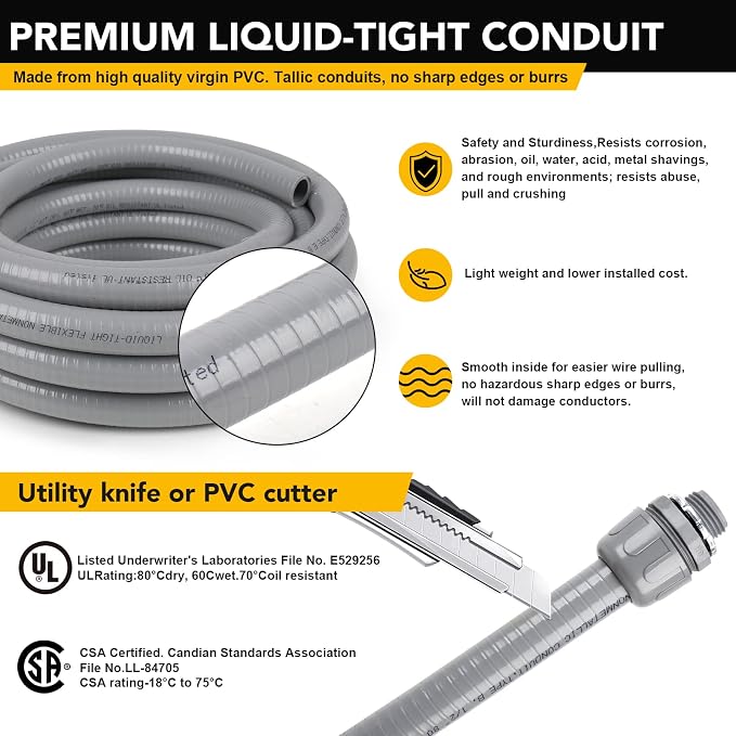 1 inch 25ft Liquid-Tight Conduit and Connector Kit, Flexible Non-Metallic - Image 3