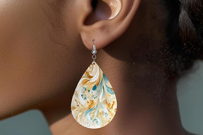Teardrop Wood Earrings Light Weight Printed Image Dangle Jewelry, Fun and Funky Earrings