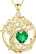 FANCIME Tree of life Birthstone necklace Sterling Silver Pendant Birthstone Necklace Gemstone Anniversary Birthday Jewelry Christmas Gifts for Mom Her Wife
