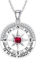 Compass Birthstone Necklace Gift for 2025 Graduation 925 Sterling Silver Compass ‘I'd be Lost Without You’ Pendant Necklaces Jewelry for Women Her Wife Gift for Birthday Anniversary