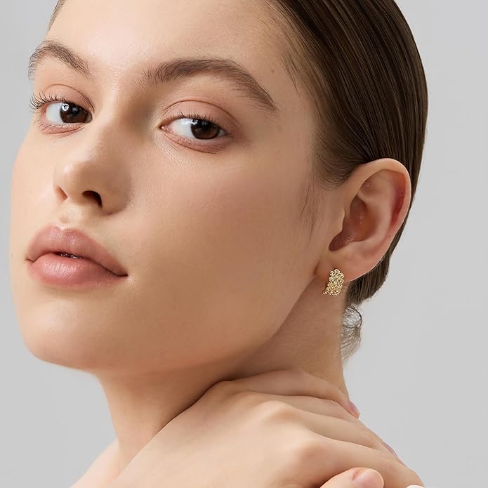 18K Gold Plated Huggie Hoop Earrings for Women, 925 Sterling Silver Post, Hypoallergenic Small Earrings