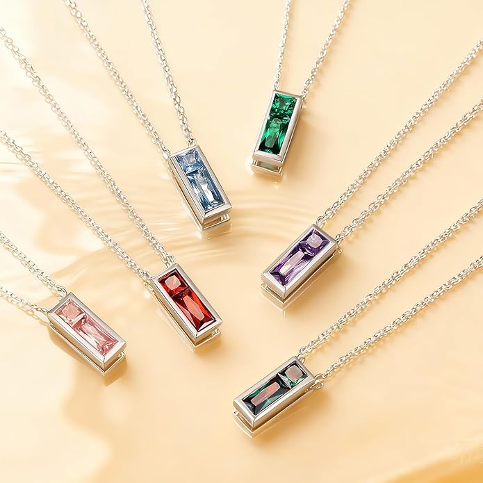 SUNFEEL Birthstone Necklace for Women, S925 Sterling Silver Necklaces with Square Cubic Zirconia Gemstone Necklace Women's Jewelry Anniversary Birthday Gifts for Women Mom Wife Her
