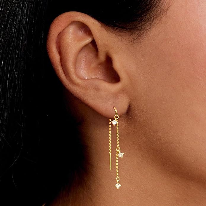 Gold Earrings for Women Trendy, Simple Dainty 14K Gold Plated Paperclip Square Chain Link Dangle Hoops Earrings Pin Stud Huggie Earrings Lightweight Hypoallergenic Minimalist Aesthetic Gold Jewelry for Christmas Gifts