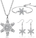 Bucherry 3 Pcs Heart Jewelry Set Bow Snowflake Jewelry Heart Pendant Chain Toggle Necklace with Bracelet Earrings Snowflake Stainless Steel Link Chain for Women Gift