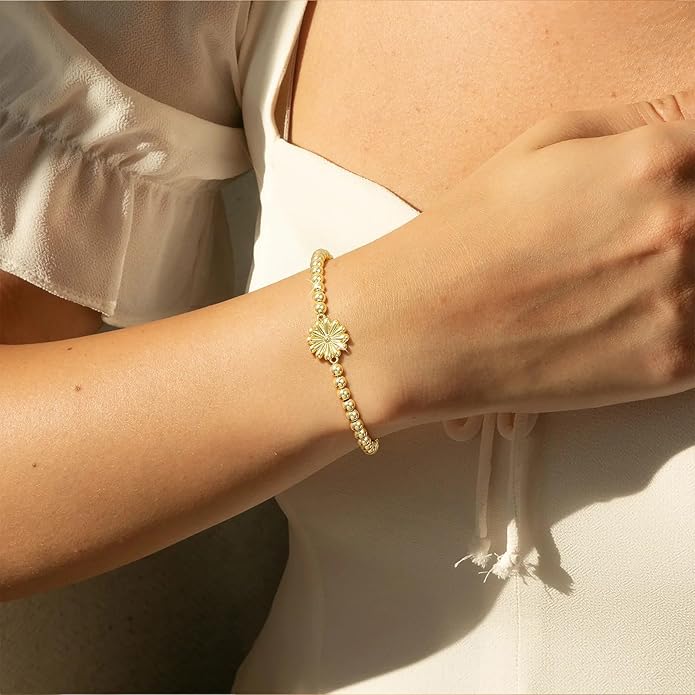 Gold Bracelets for Women 14K Gold Beaded Bracelets Stackable Bracelets for Women Gold Charm Bracelet Non Tarnish Gold Jewelry for Women Trendy