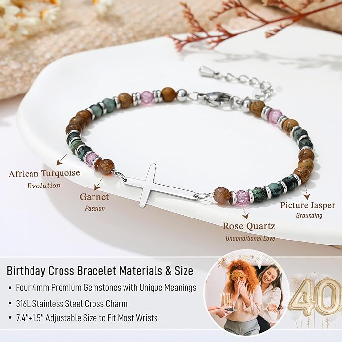 TONY & SANDY Christian Cross Bracelet for Women, Valentine's Day Gifts for Her, Confirmation Baptism Easter Gifts, Unique Gift for Friends Daughter Mom Sister in Christ Birthday Christmas