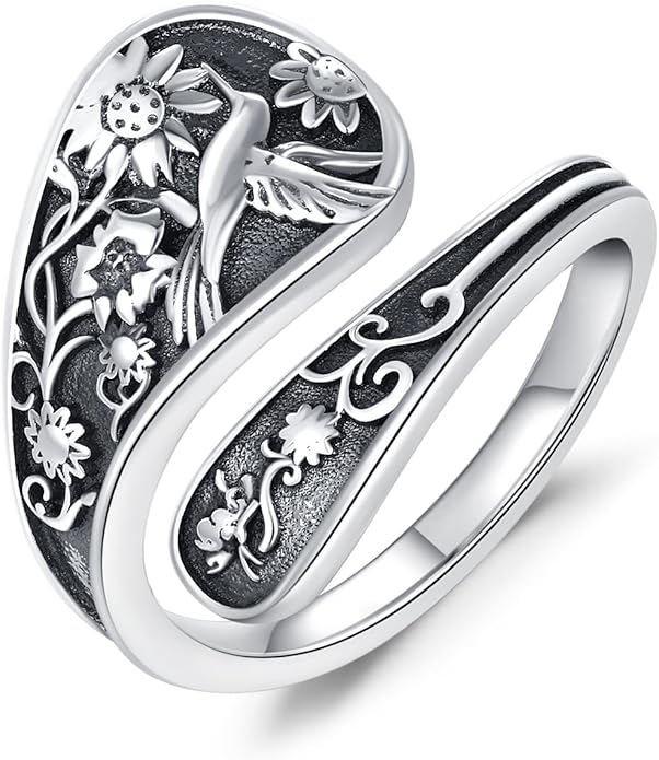 Spoon Ring for Women 925 Sterling Silver Hummingbird Ring Vintage Antique Spoon Rings Hummingbird Jewelry Adjustable Rings for Women