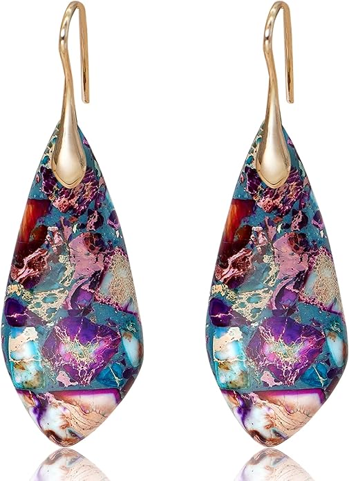 Natural Stone Earrings Multishape Dangle Drop Earrings Boho Stone Earring for Women