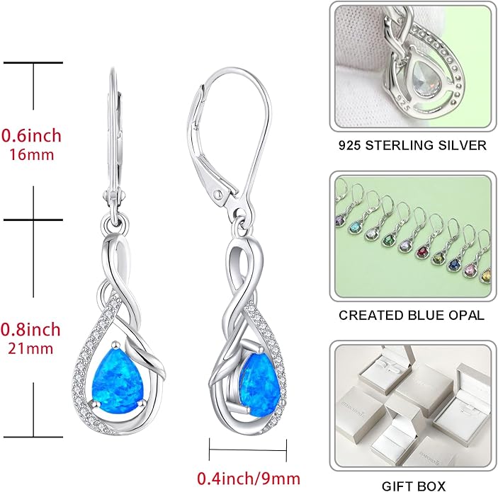 Starchenie Infinity Dangle Drop Earrings Sterling Silver Leverback Earrings Gemstones Twisted Jewelry