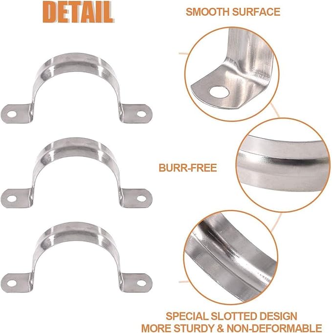SDY 20 Pcs 1.2" Stainless Steel Pipe Strap, U Bracket, Heavy Duty Pipe Clamp - Image 3