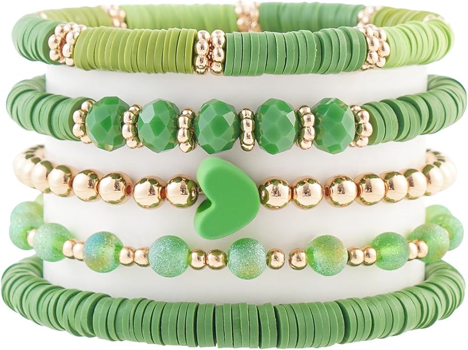 Heishi Beaded Stretch Bracelets for Women Stackable Polymer Clay Beads Bracelets Friendship Boho Summer Beach Bracelet Jewelry Set