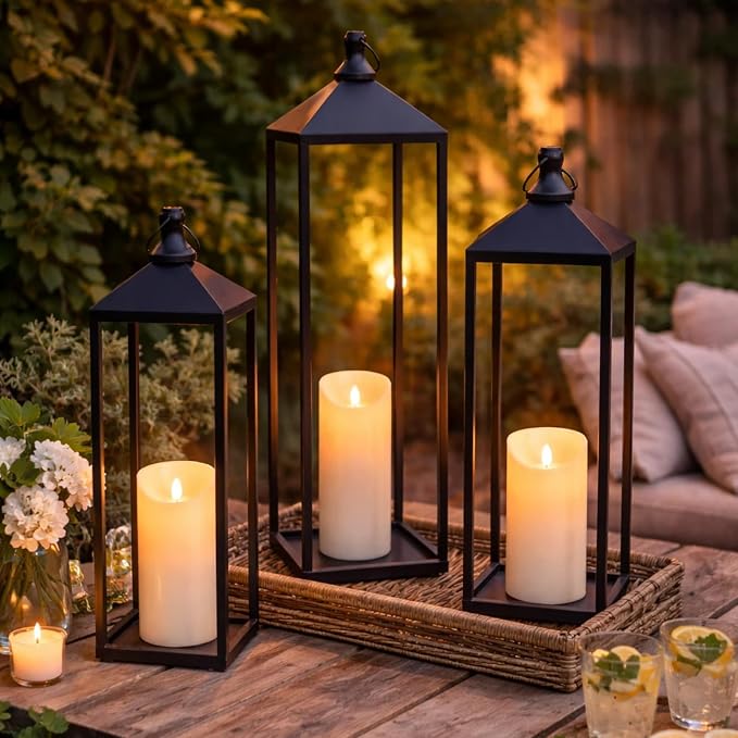 22'' 19'' 17'' Lanterns Decorative Outdoor Indoor, Glass-free Modern Farmhouse - Image 5