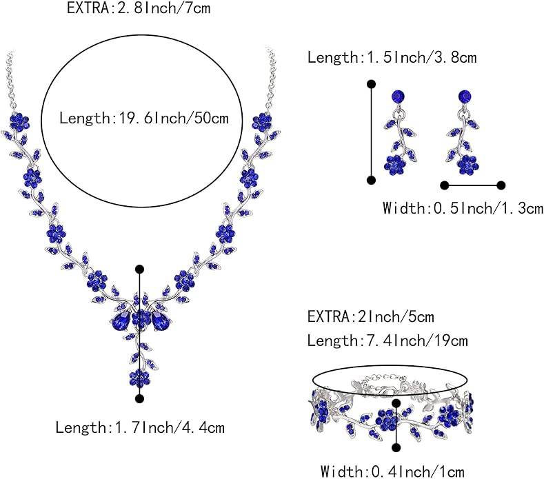 BriLove Women's Wedding Jewelry Leaf Cluster Flower Crystal Dangle Earrings Pendant Necklace Set for Bridal